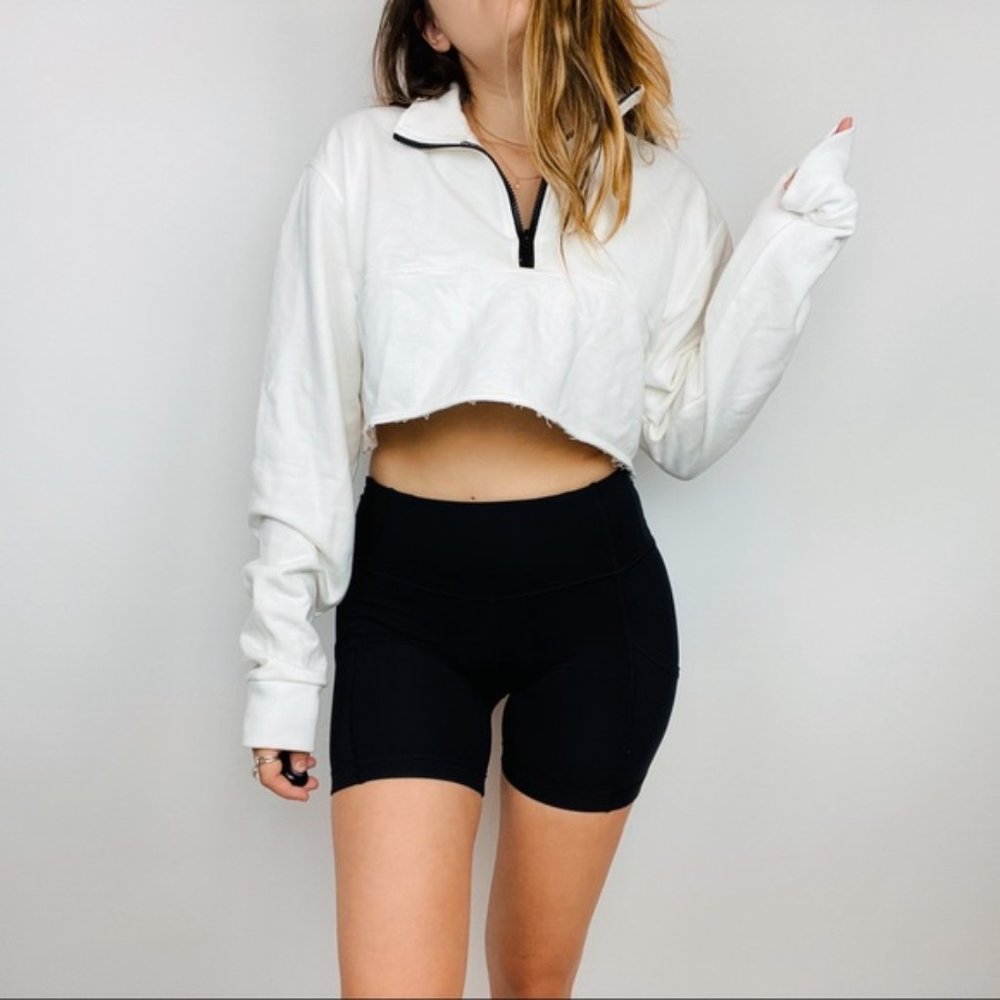 White cropped quarter zip long sleeve